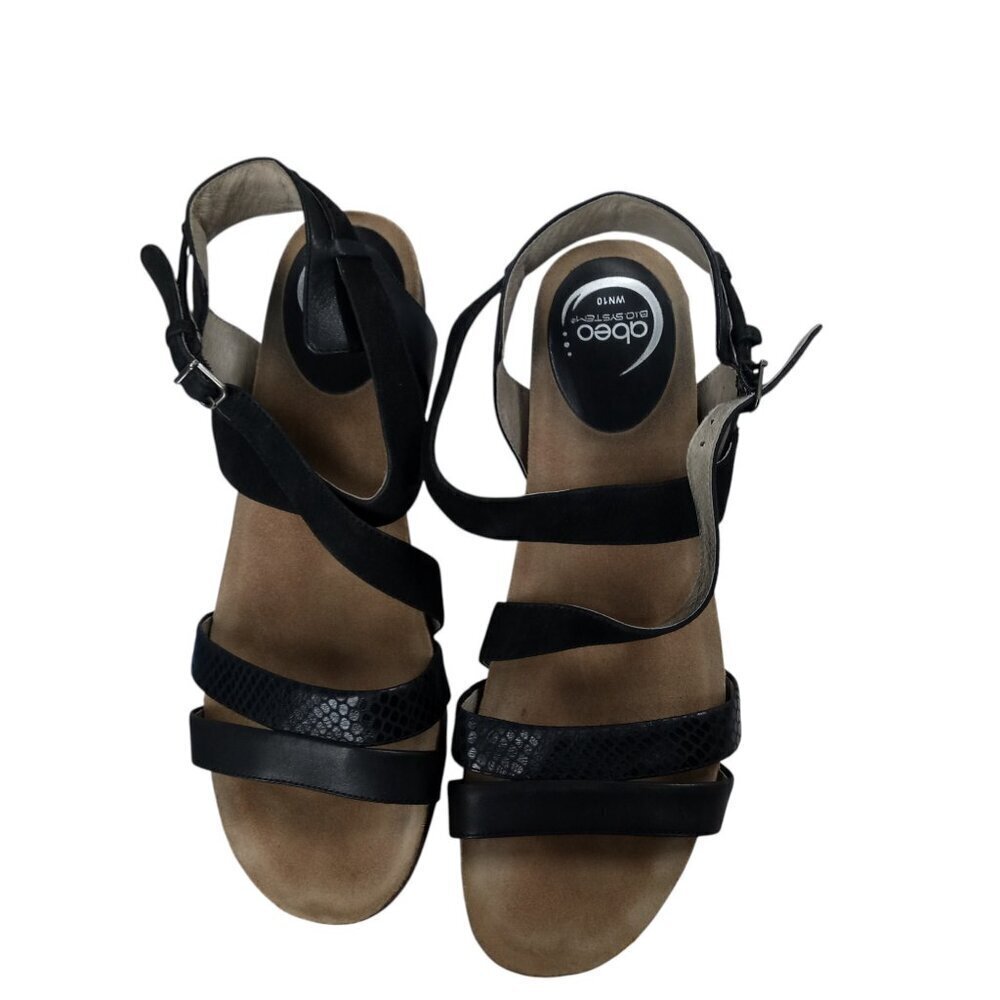 Abeo Bio System Biana Black Heeled Strappy Sandals Size 10 Block Heel Leather - Picture 11 of 14